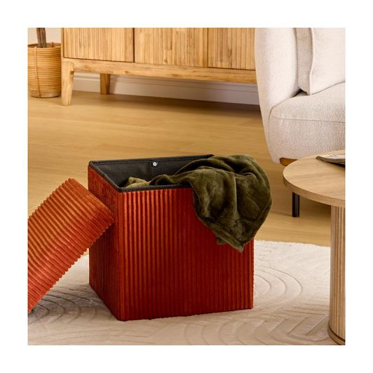 Opvouwbare fluwelen poef (kubus) – 38x38x38 cm – Terracotta kleur
