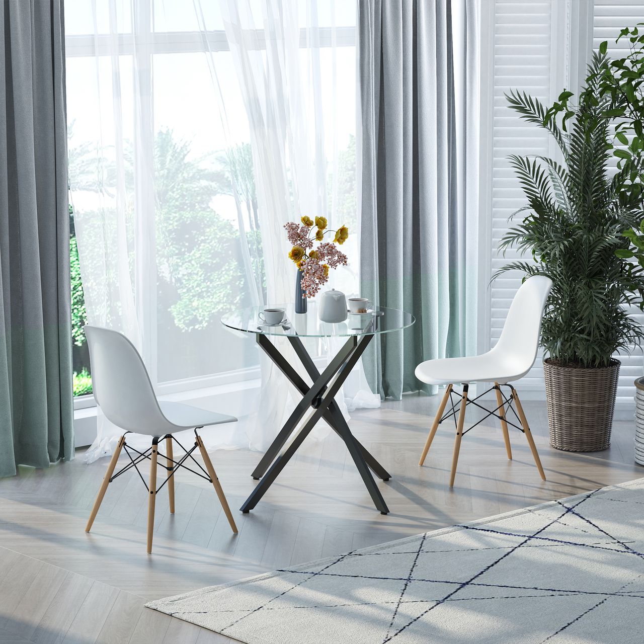 HOMCOM Beistelltisch mit Sicherheitsglas runder Couchtisch Kaffeetisch Glastisch für Wohnzimmer Schlafzimmer Metall Schwarz 80 x 80 x 75 cm