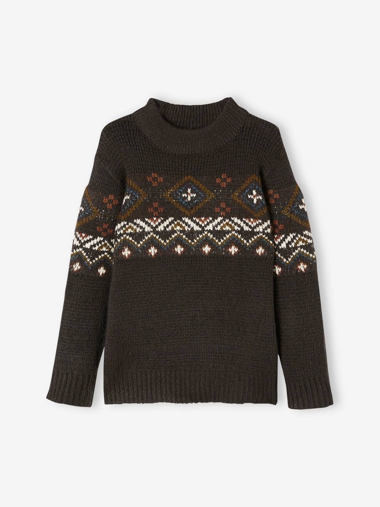 Pull jacquard garçon en maille mousseuse noir