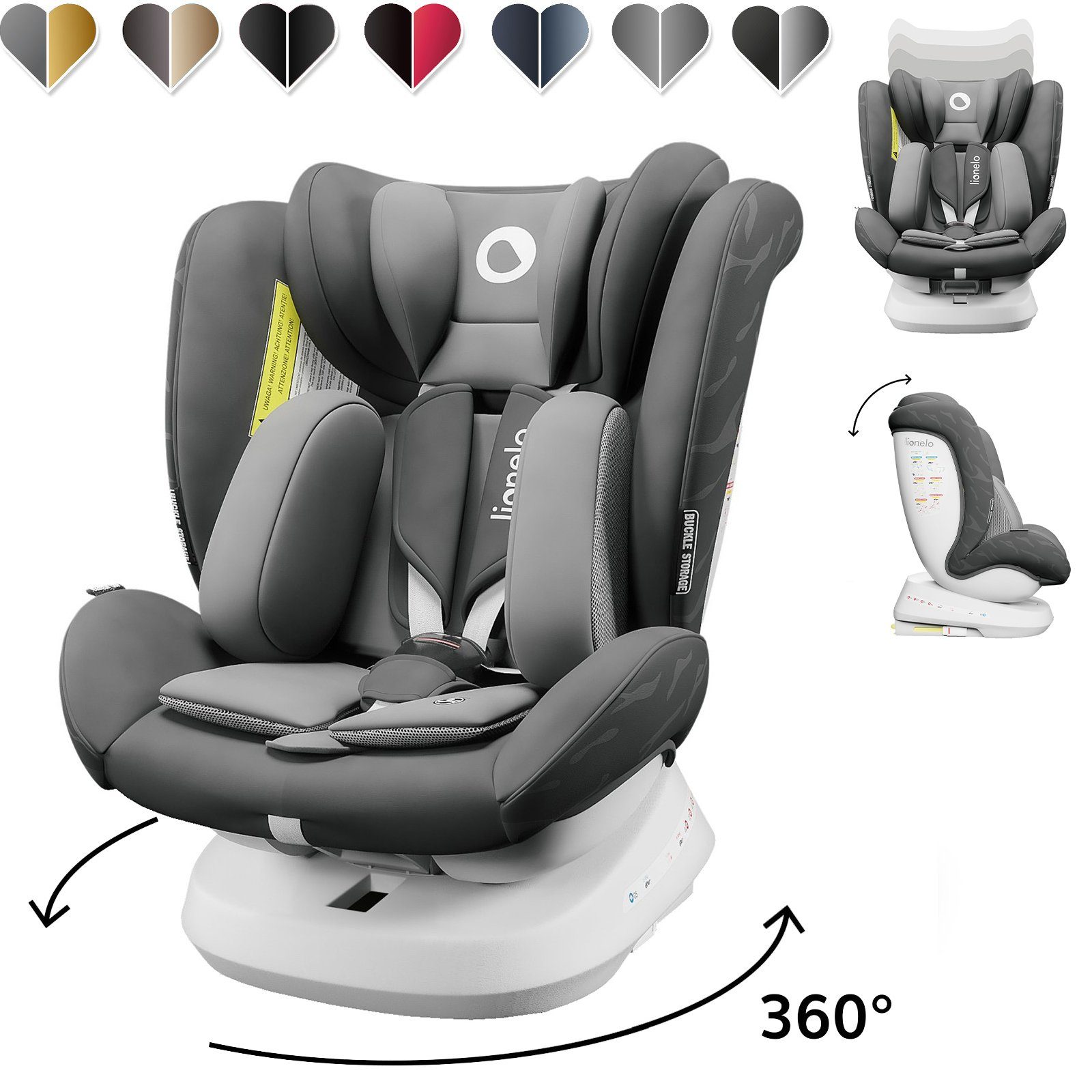 lionelo Autokindersitz Bastiaan-One, ab: ab Geburt, bis: 12 Jahre, ab: 1,00 kg, bis: 36,00 kg, (Set), ISOFIX+TOP TETHER TUV 360 °RWF 0-12 Jahre