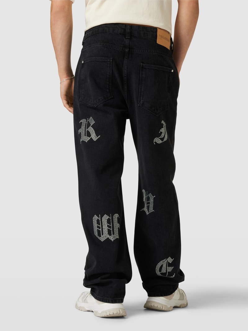 Baggy Fit Jeans mit Strasssteinbesatz in schwarz