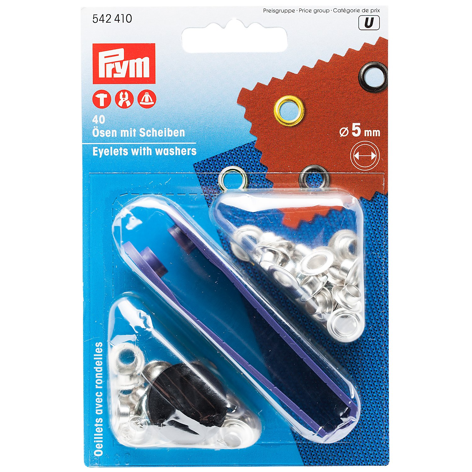 Prym Nähfrei-Ösen mit Scheiben, Größe: 5 mm Ø, Inhalt: 40 Stück