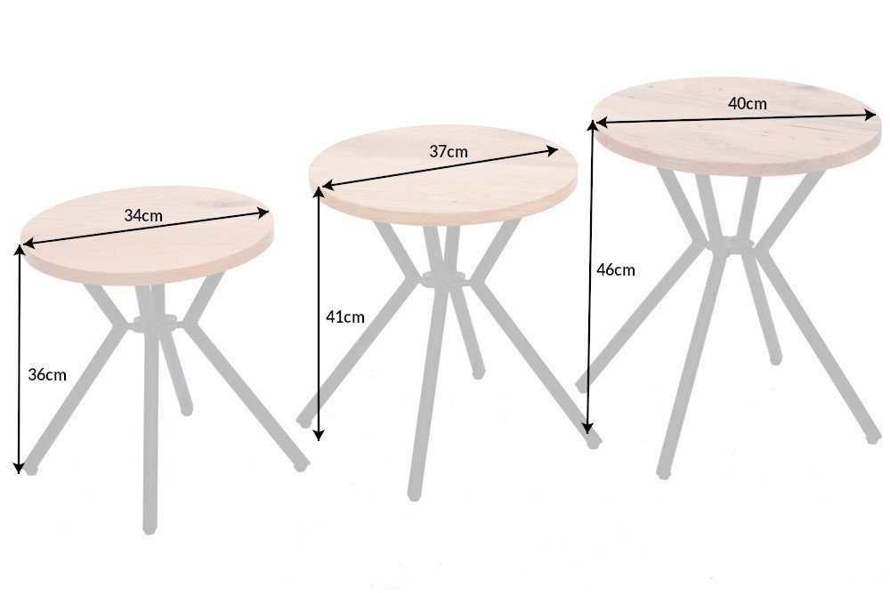 riess-ambiente Beistelltisch FACTORY 40cm natur (Set, 3-St), Massivholz · Metall-Gestell · Industrial · Eiche