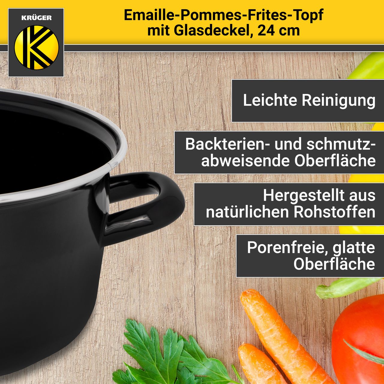 Karl Krüger Emaillierter Pommes-Topf mit Deckel, 24 cm