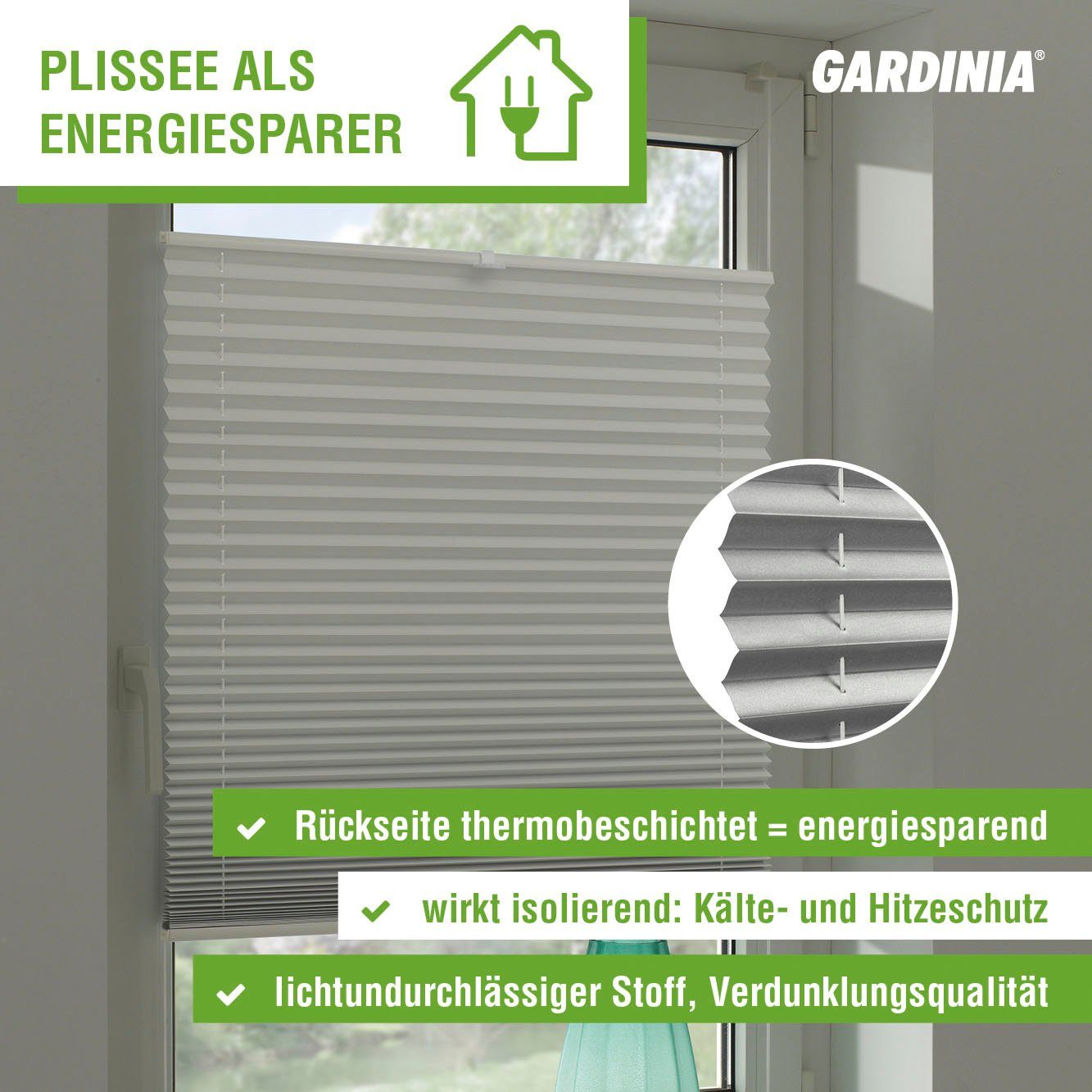 Plissee Easyfix Thermo-Plissee mit 2 Bedienschienen Energiesparend, GARDINIA, verdunkelnd, ohne Bohren, verspannt, Klemmfix, energiesparend, abdunkelnd mit Thermobeschichtung