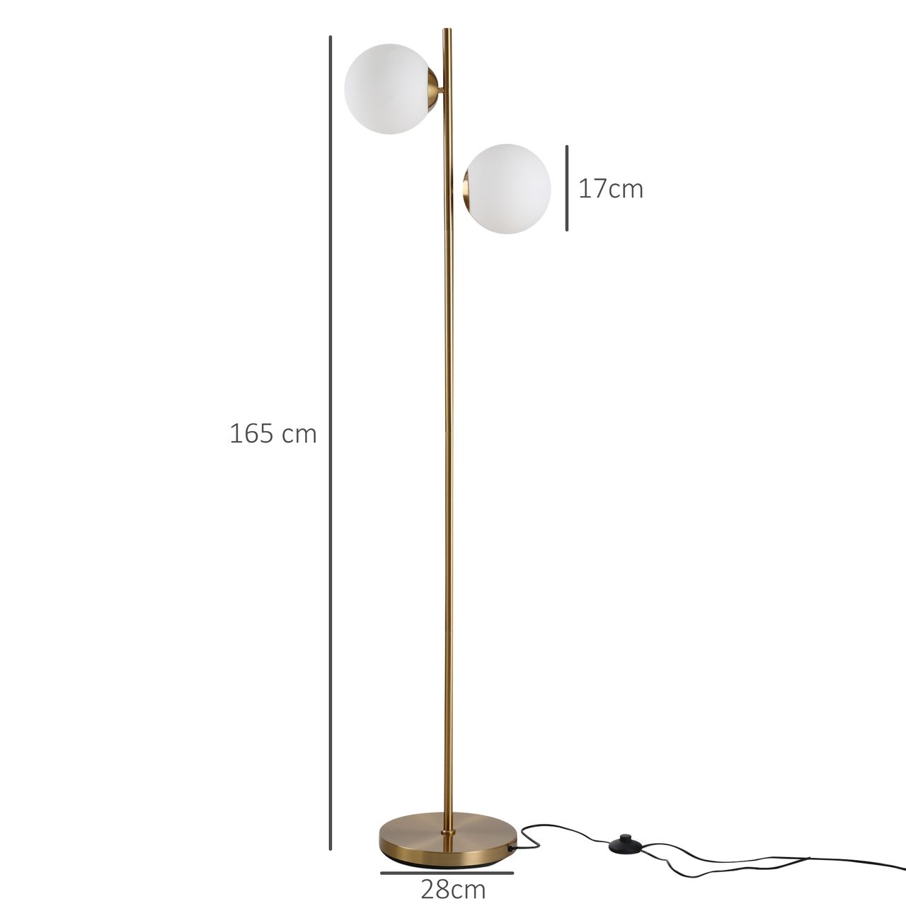 HOMCOM Stehlampe Stehleuchte Standleuchte 2-teiliger Glas-Lampenschirm StahlGlas