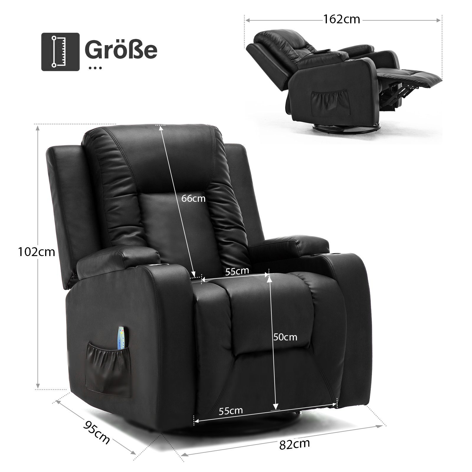COMHOMA Relaxsessel Massagesessel Fernsehsessel mit Liegefunktion Vibration Heizung, Dicke Rückenlehne und Armlehnen, mit Wippfunktion, 360°drehbar