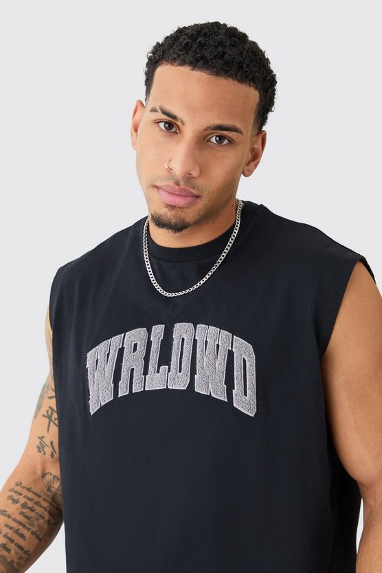 Oversize Worldwide Tanktop mit Borg-Applikation