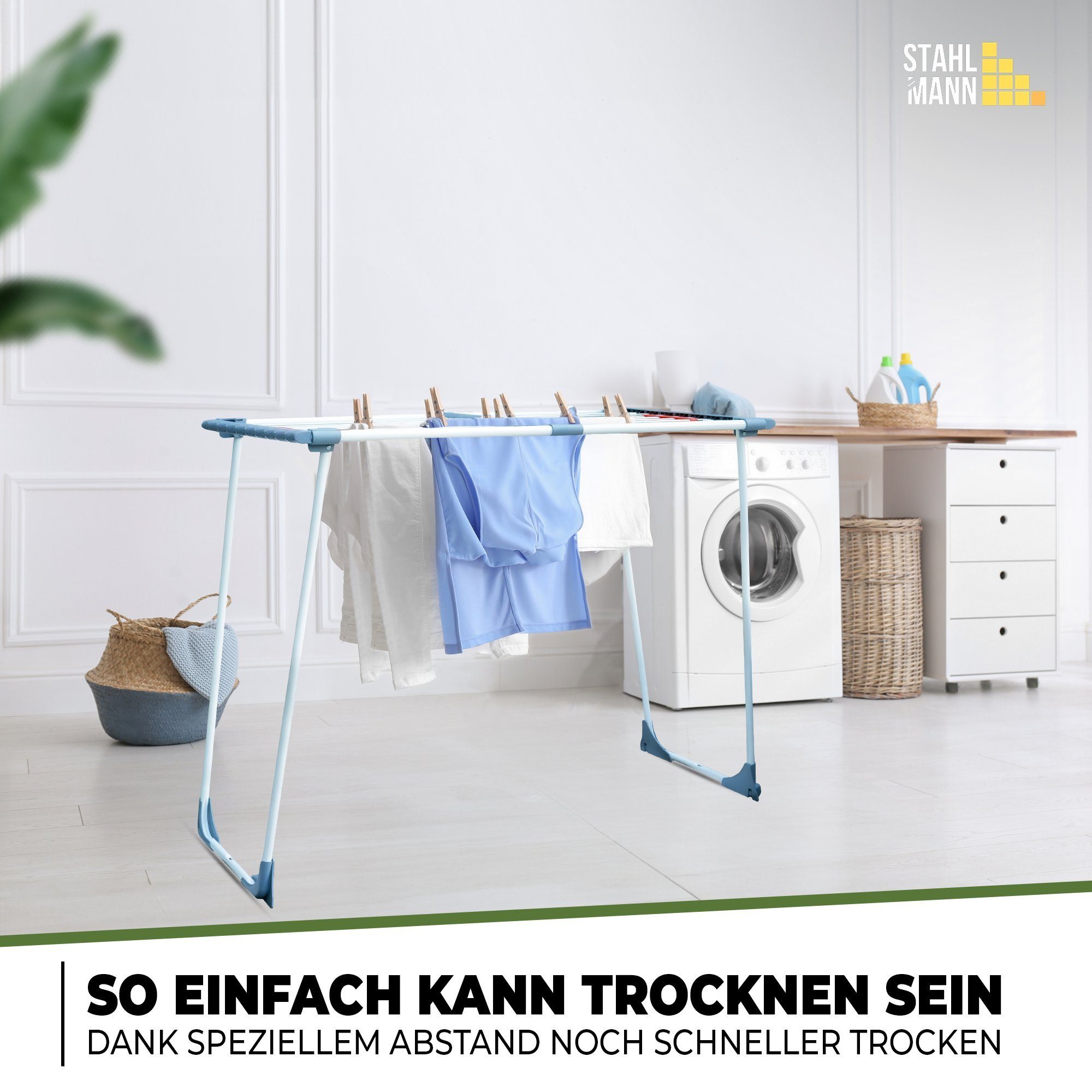 STAHLMANN COMMERCE GmbH Wäscheständer ausziehbarer mit 20 m Trockenfläche, extra Stabiler ausziehbar - Teleskop mit rutschfesten Füßen