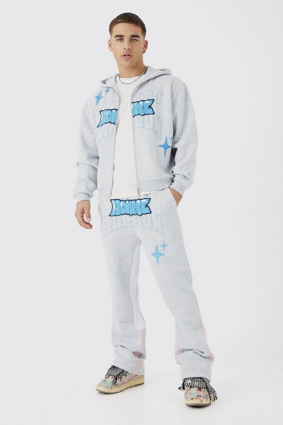 Kastiger Oversize Trainingsanzug mit Reißverschluss und Print