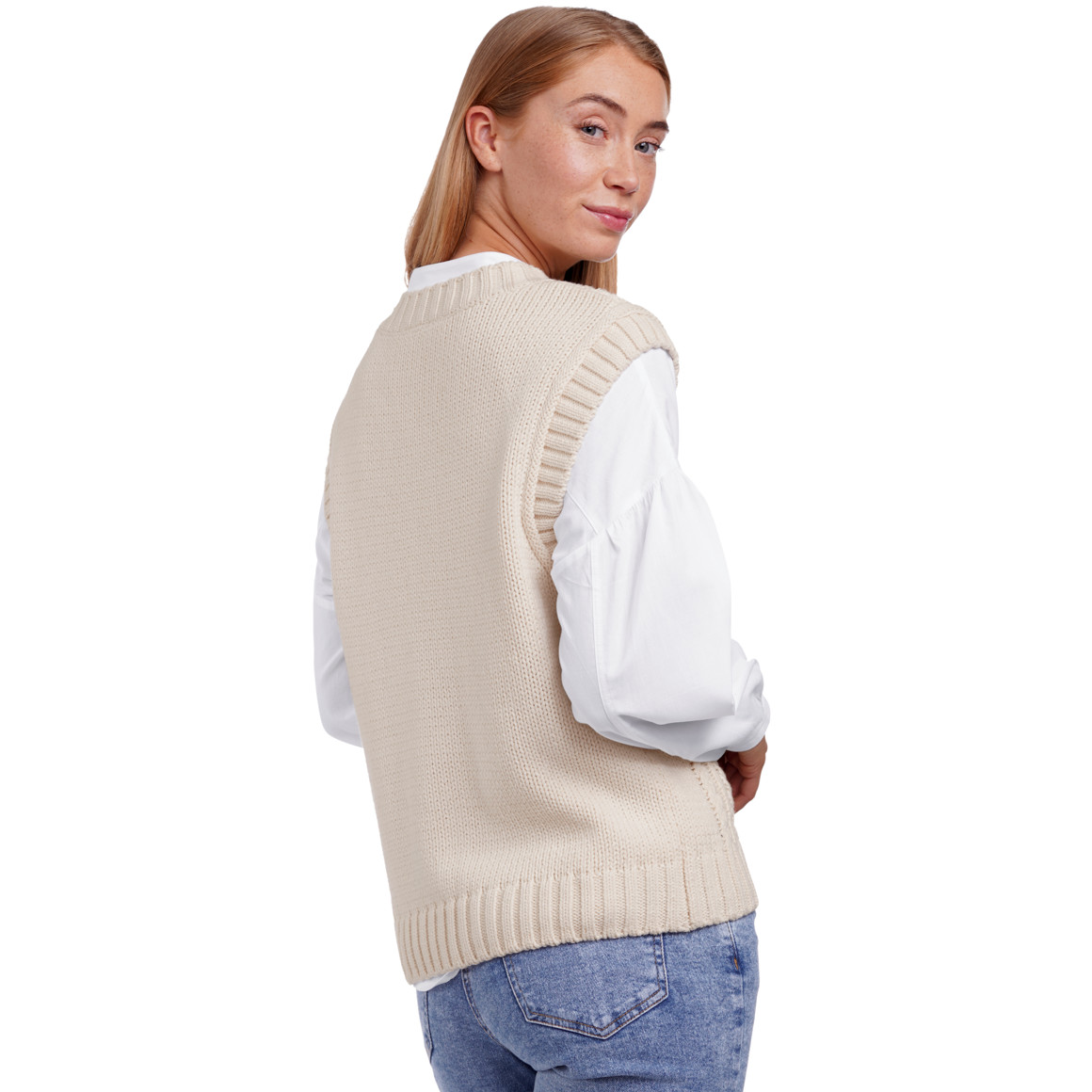 Damen Pullunder mit Zopfmuster