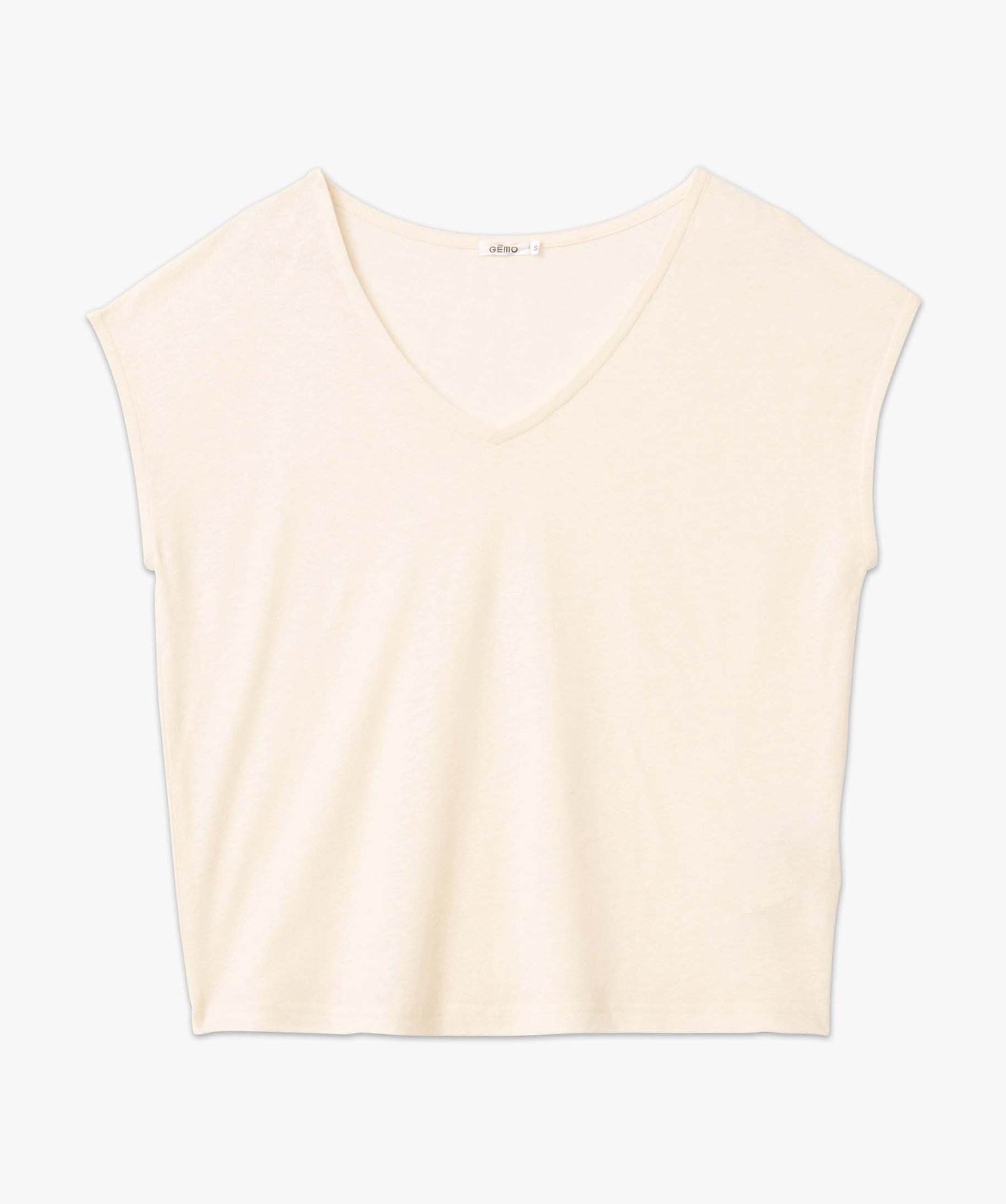 Tee-shirt femme à col V et manches ultra courtes ecru | GEMO