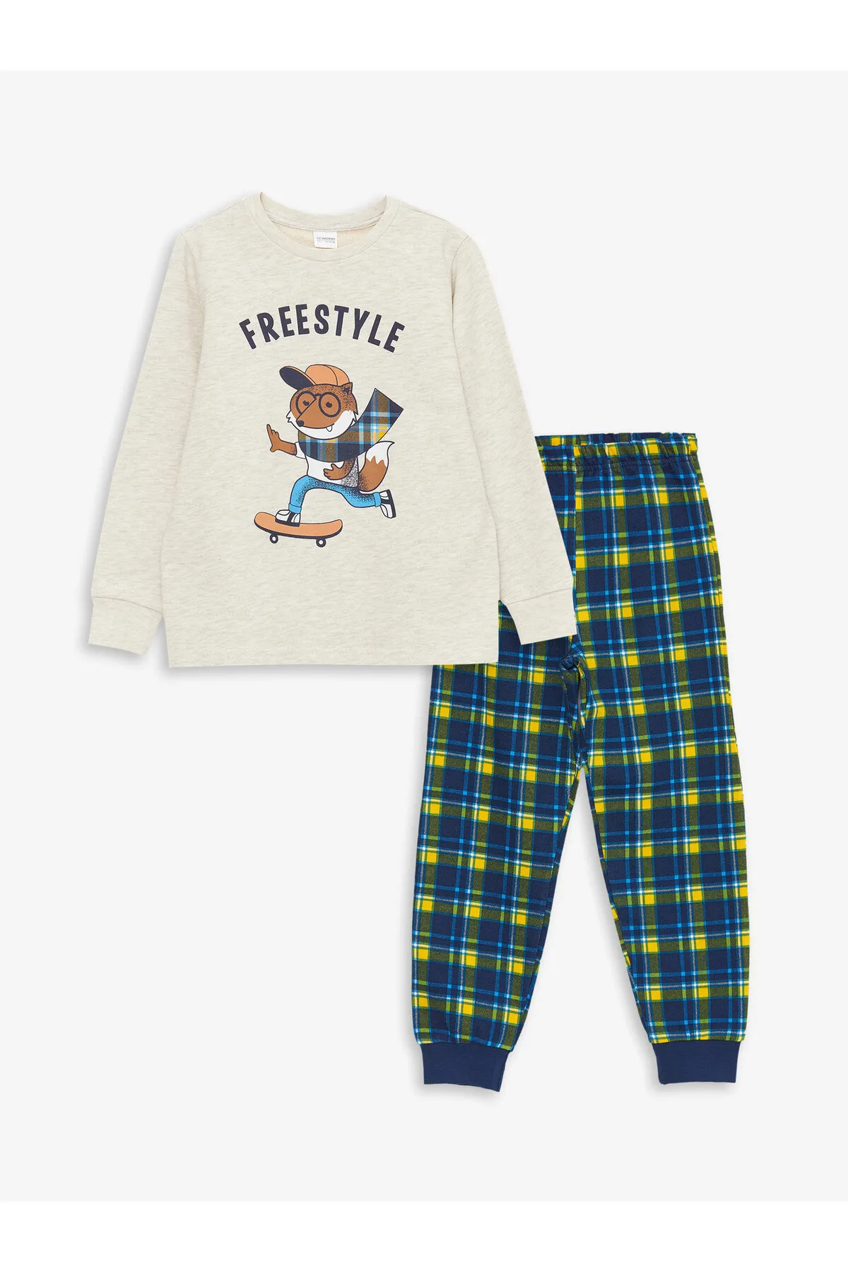 LC Waikiki  Jungen-Pyjama-Set mit Rundhalsausschnitt, kariert und langärmelig