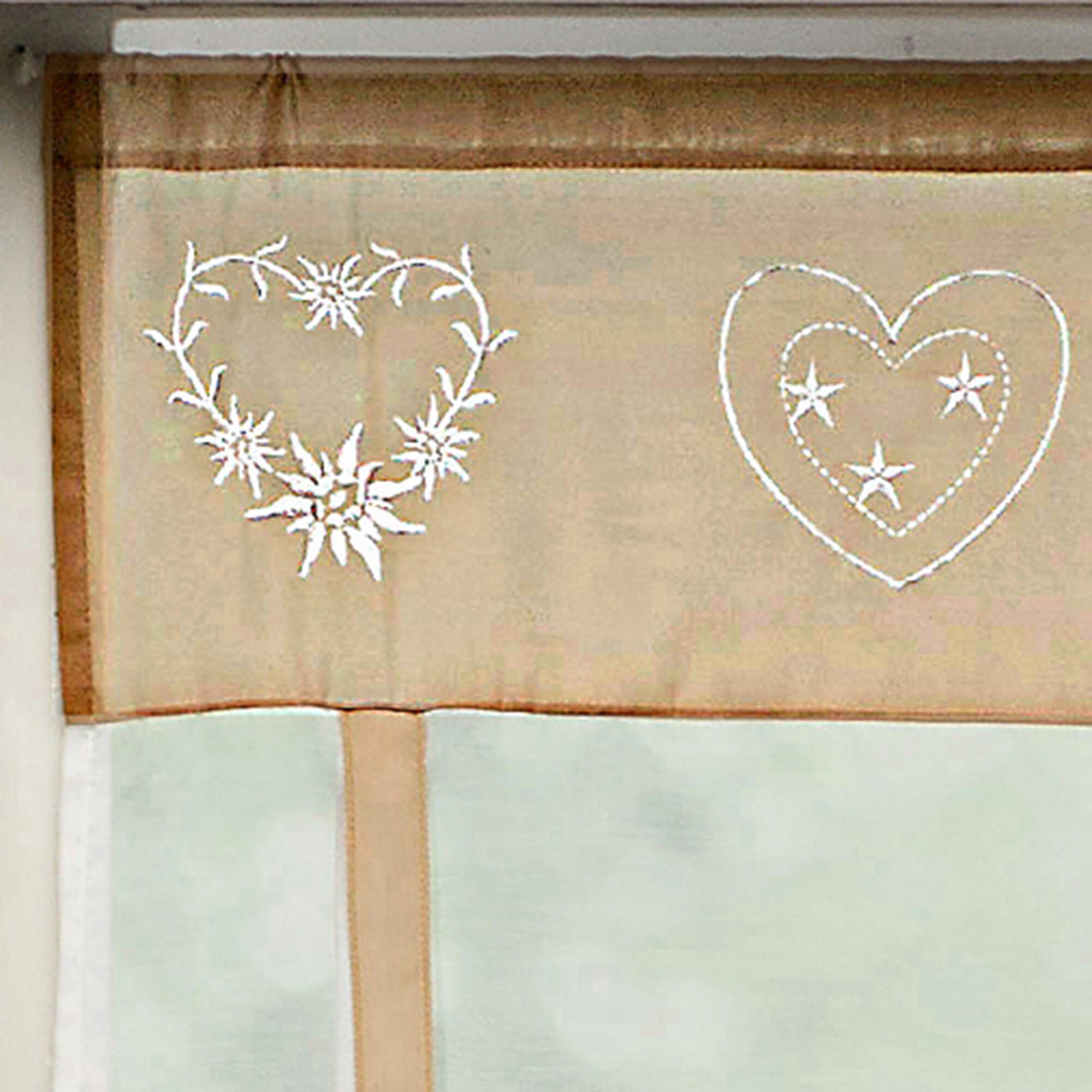 Store broderies motifs coeurs finition passe-tringle