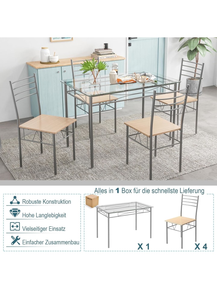 COSTWAY 5 tlg. Set Esstisch in Beige günstig kaufen onesize