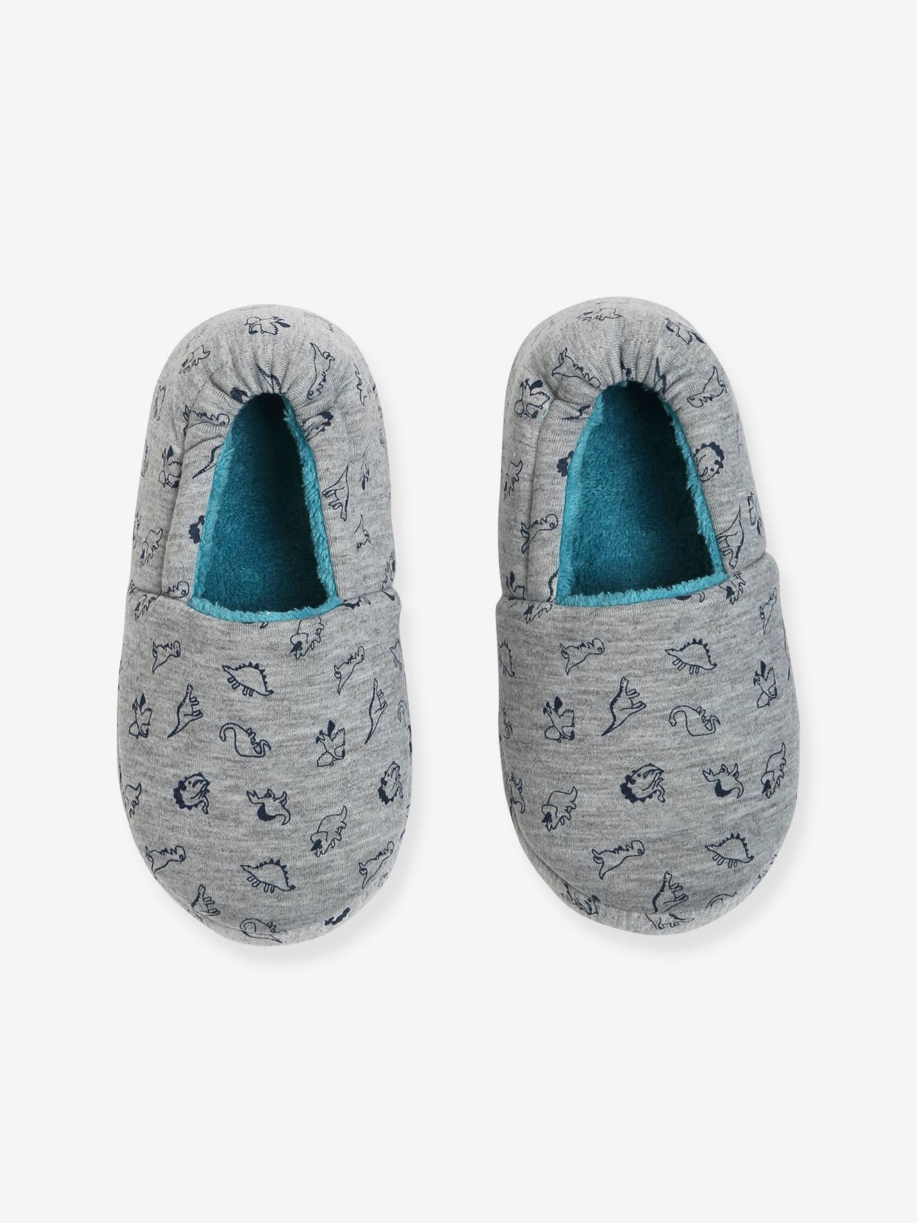 Chaussons intérieur peluche garçon dinosaures gris