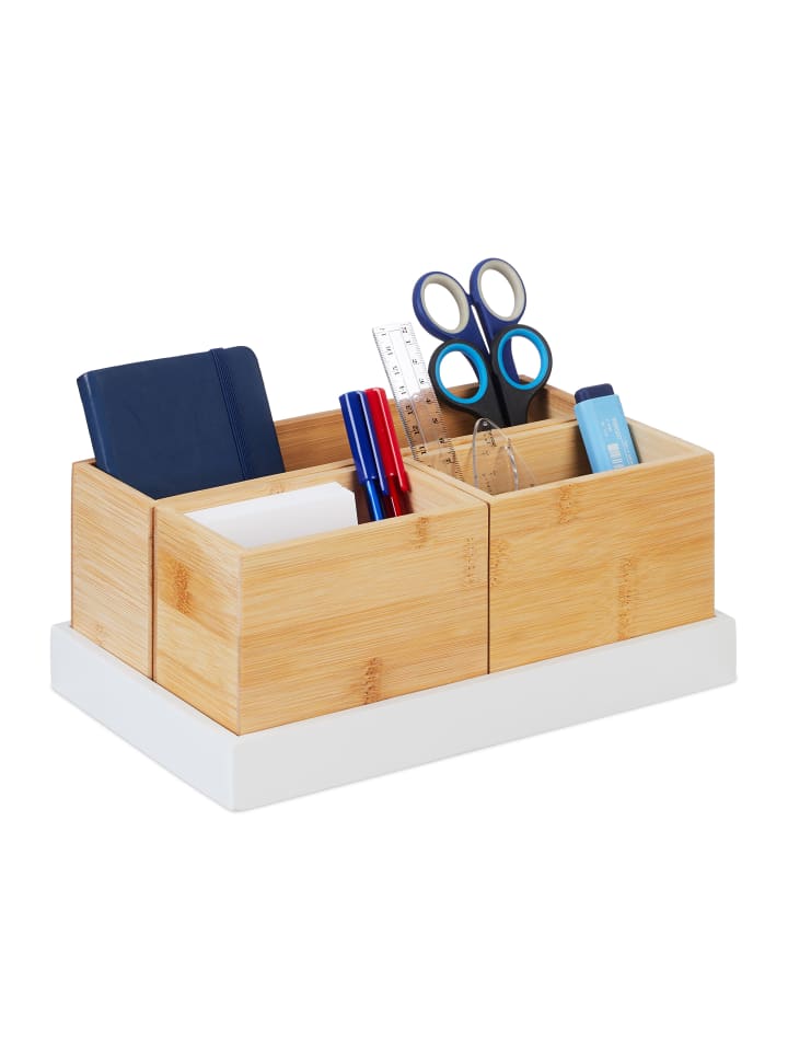relaxdays 4-tlg. Bambus Organizer Set in Natur/ Weiß günstig kaufen onesize