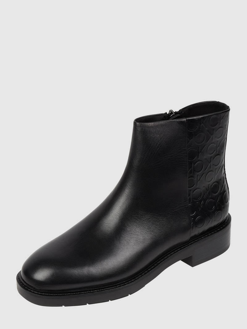 Lederboots mit Logo-Prägungen in schwarz