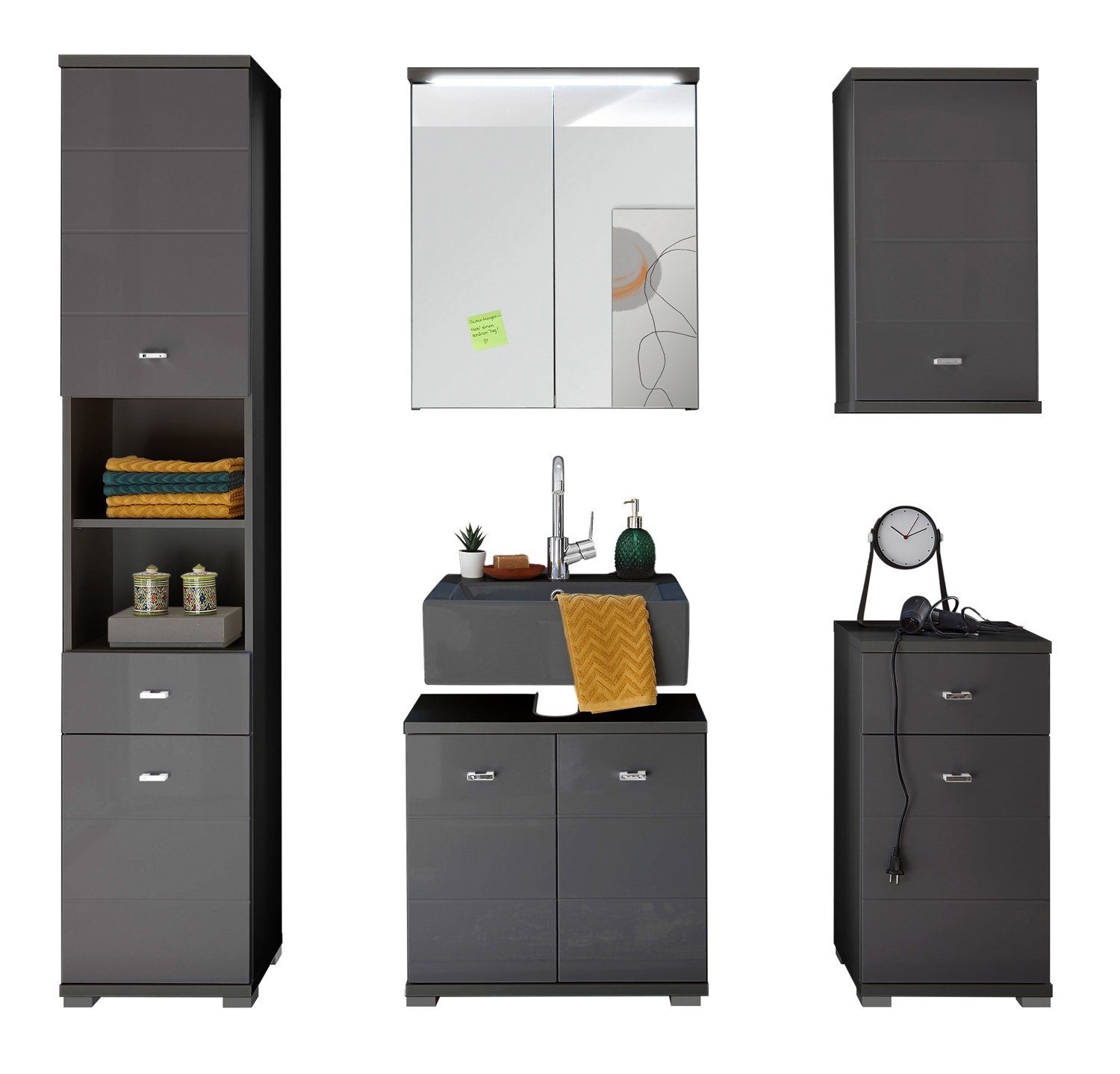 Badezimmerspiegelschrank Unterschrank, PAT, Schwarz, B 38 cm, T 30 cm