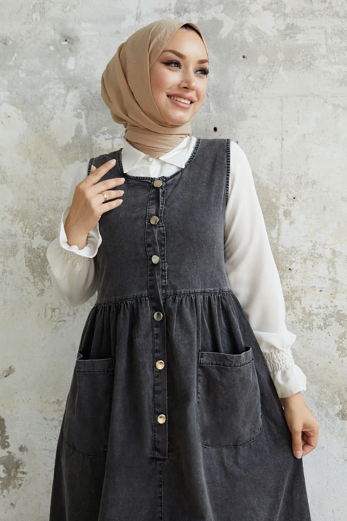 InStyle  Maryel Denim Gilet Kleid – Grau