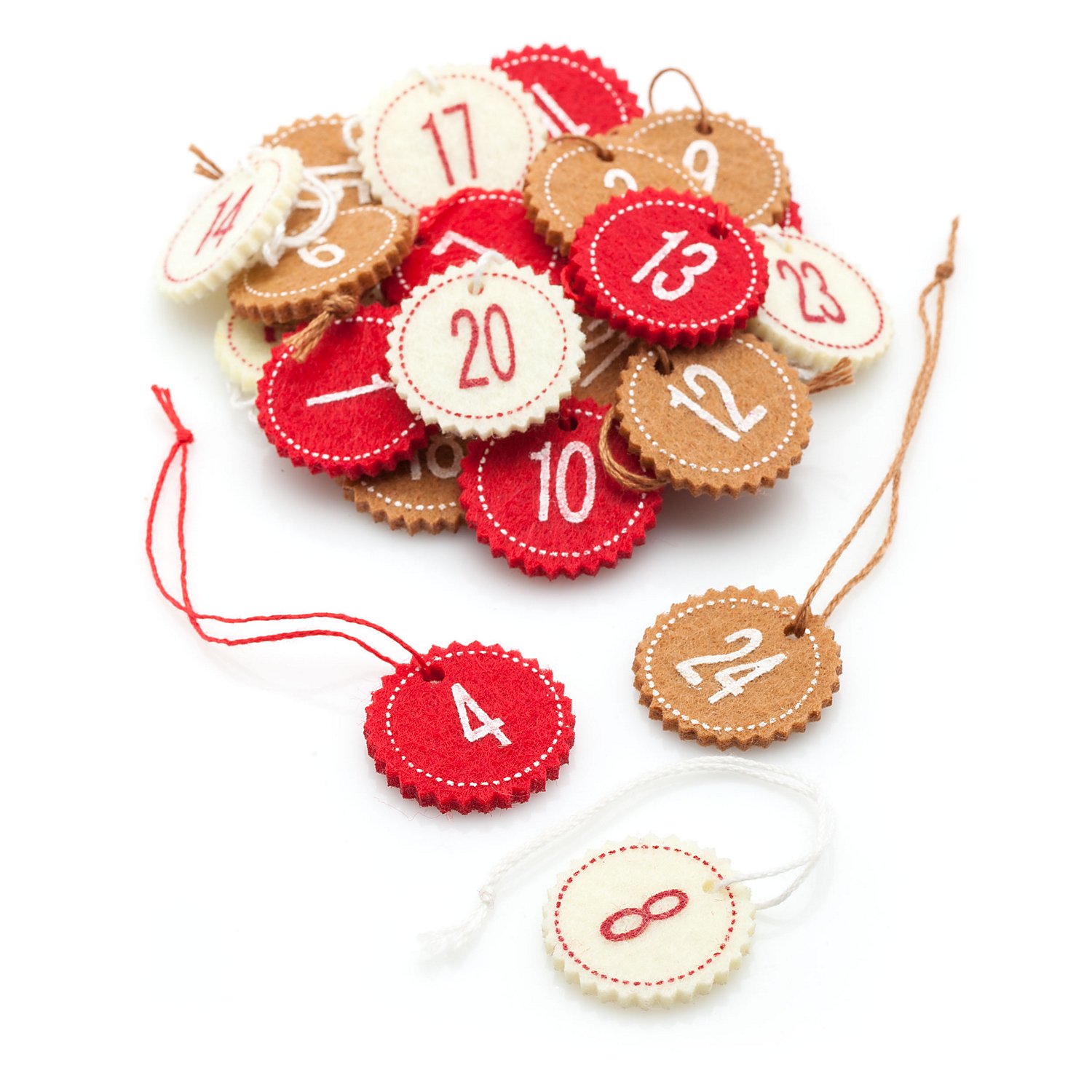 Adventskalender-Zahlen, rot-braun-creme