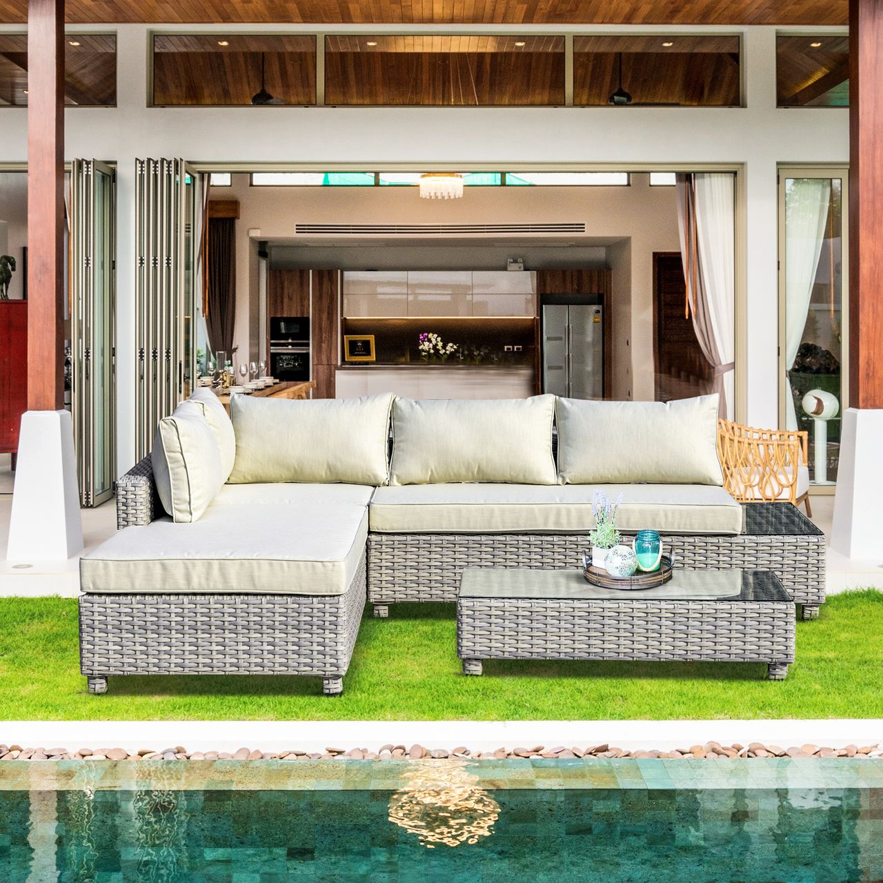 Outsunny 3-tlg. Polyrattan Gartenmöbel Set Gartengarnitur mit Beistelltisch