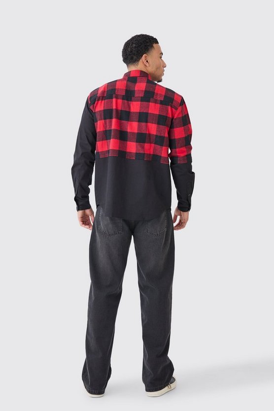 Gespleißtes karietes Oversize Twill-Overshirt