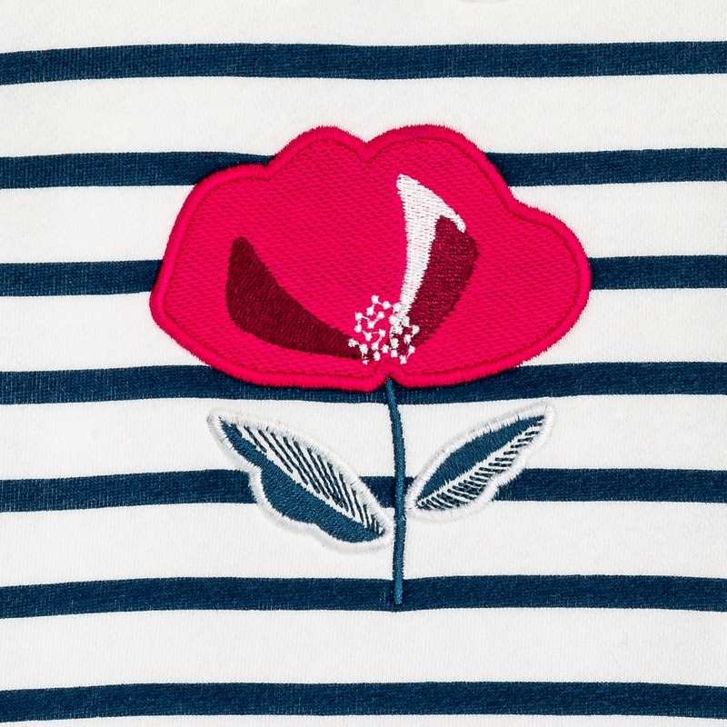 Sweat molleton rayé fleur brodée blanc bébé fille