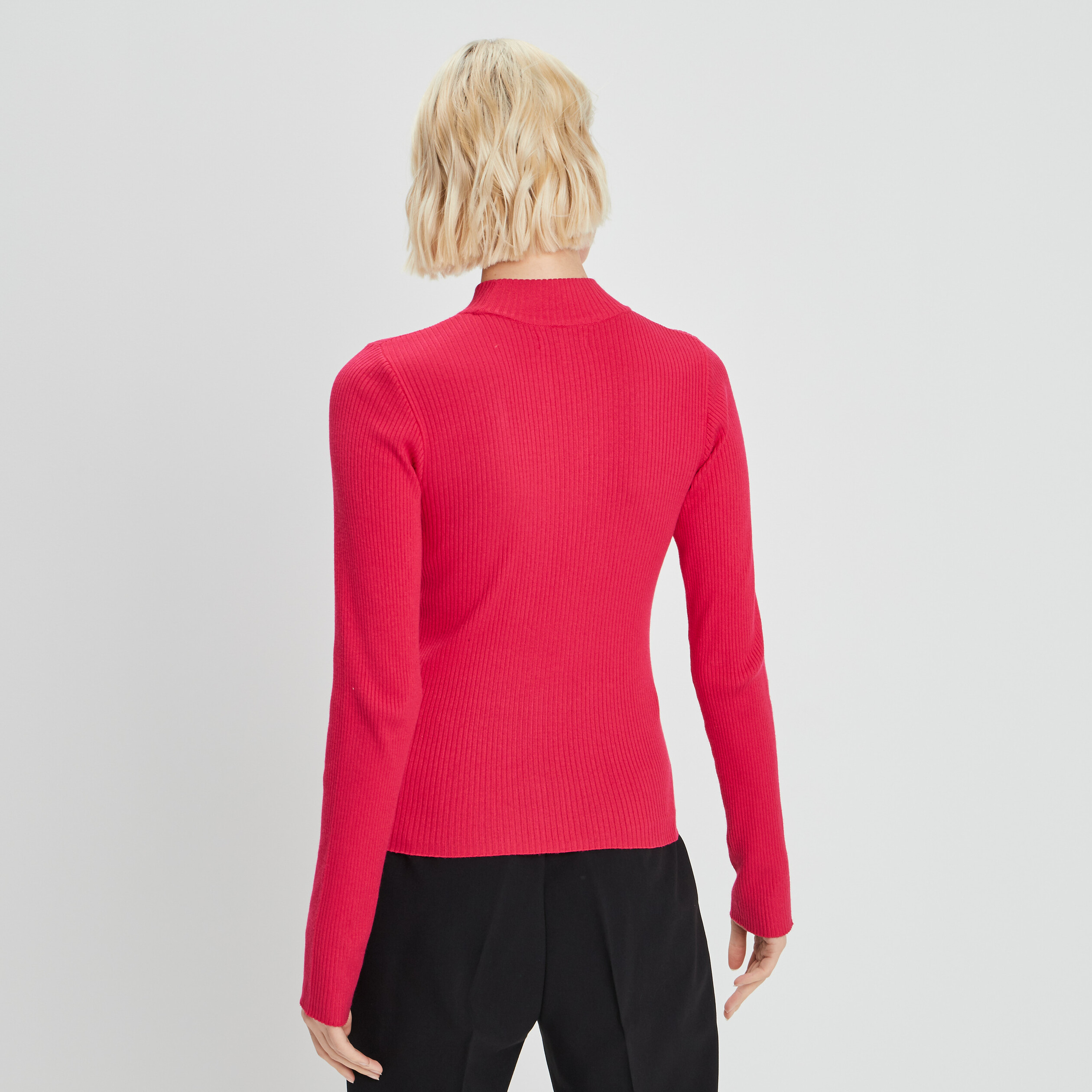 Pull avec col montant rose vif femme | La Halle