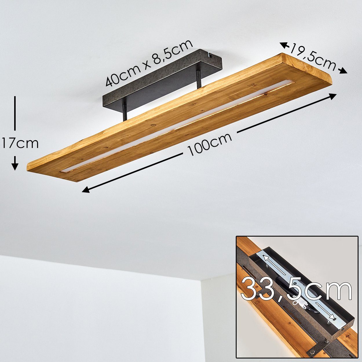 hofstein Deckenleuchte Volano dimmbare Deckenlampe aus dunklem Holz und Metall, Dunkelgrau, 3000 Kelvin, 3000 Lumen, moderne Zimmerlampe, dimmbar über den Lichtschalter