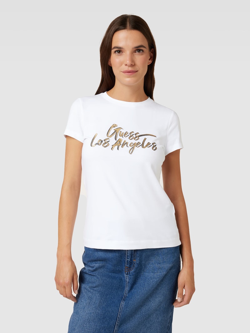 T-Shirt mit Label-Print Modell 'GOLD' in weiß