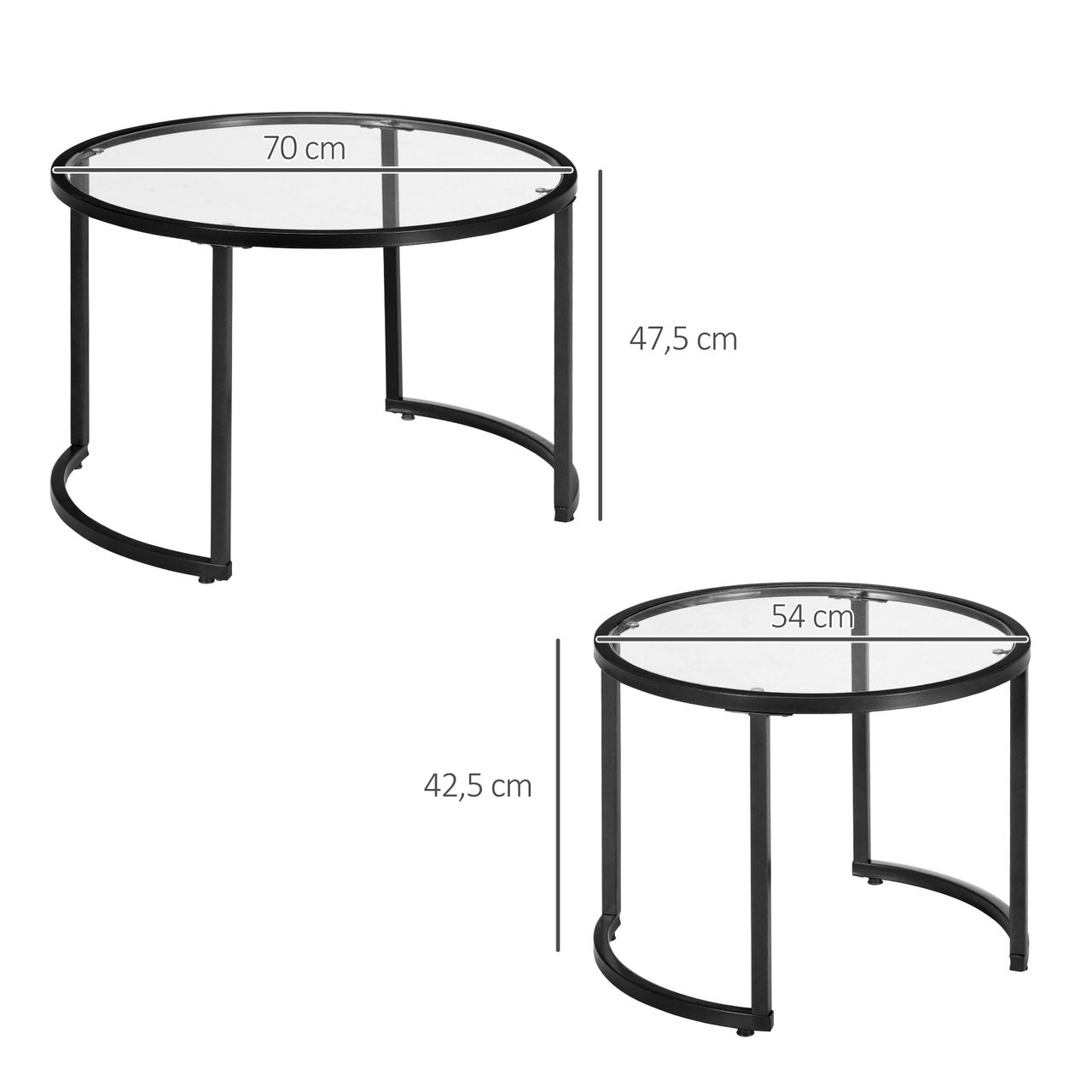 HOMCOM Couchtisch 2er-Set, Beistelltisch mit Stahlgestell, Kaffeetisch, Schwarz