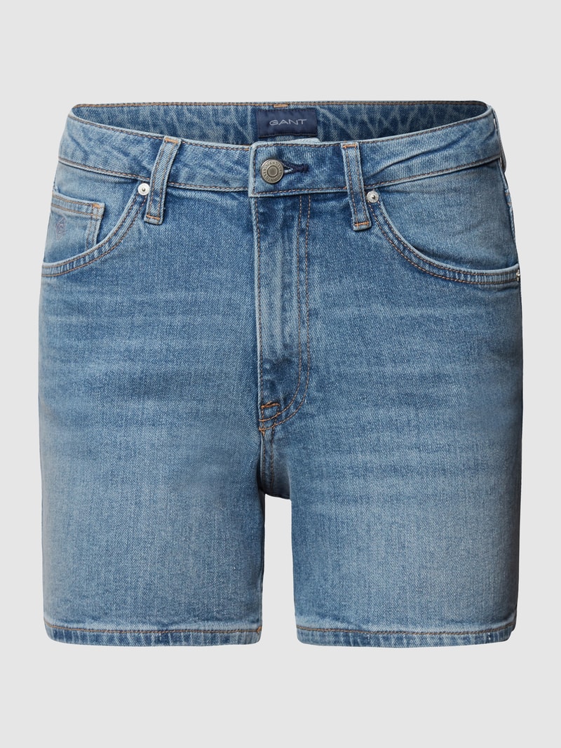 Jeansshorts mit Logo-Stitching in hellblau