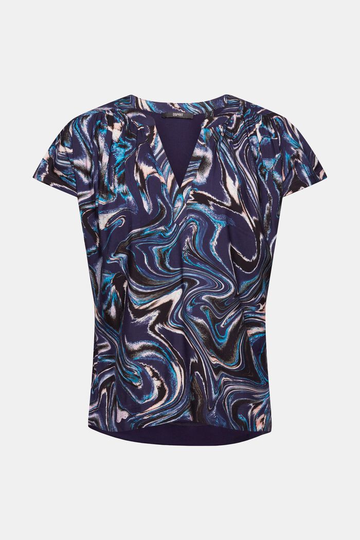 Gemustertes T-Shirt mit Schlitz am Ausschnitt