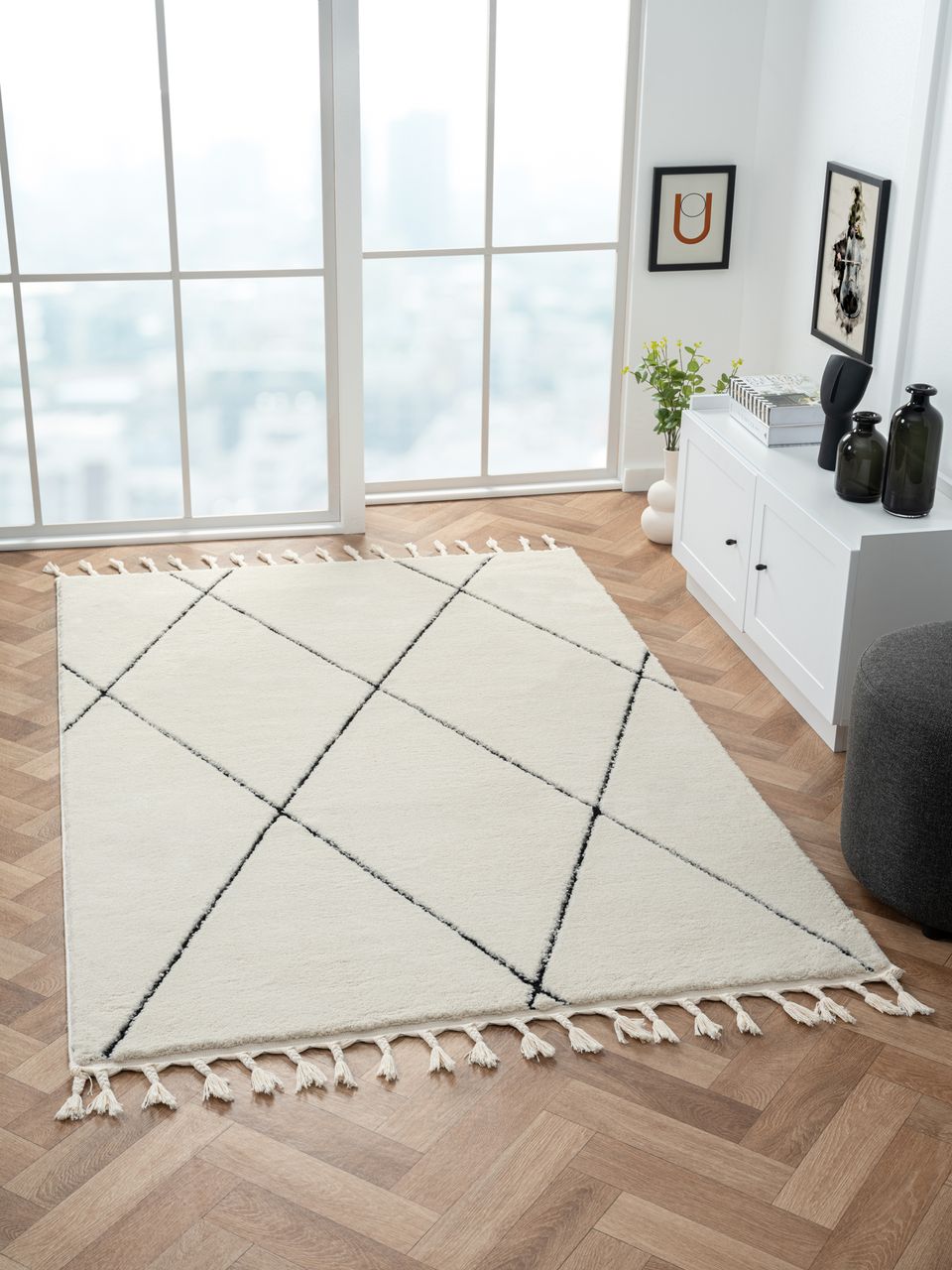 MyFlair Teppich Moroccan Calm, 140 cm x 200 cm, Farbe weiß, rechteckig, Florhöhe 19mm