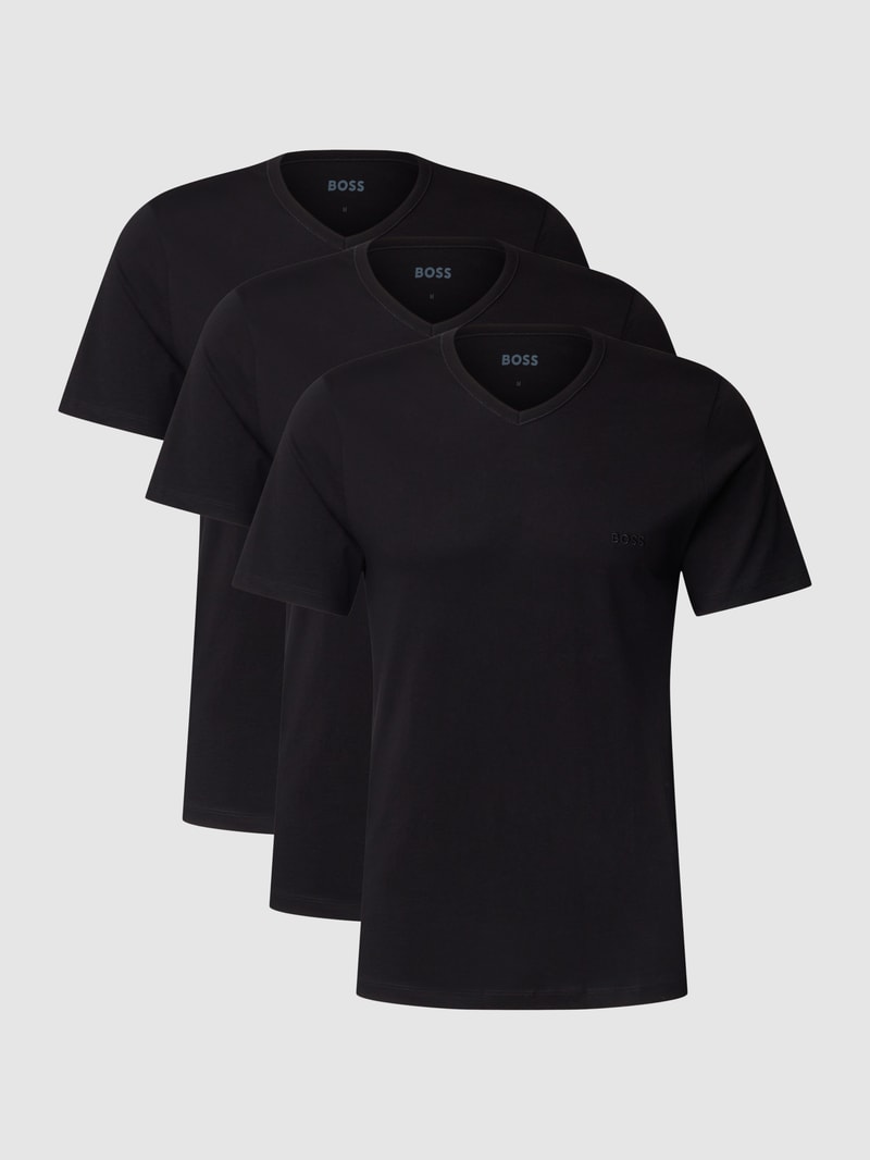 T-Shirt mit V-Ausschnitt im 3er-Pack Modell 'Classic' in schwarz