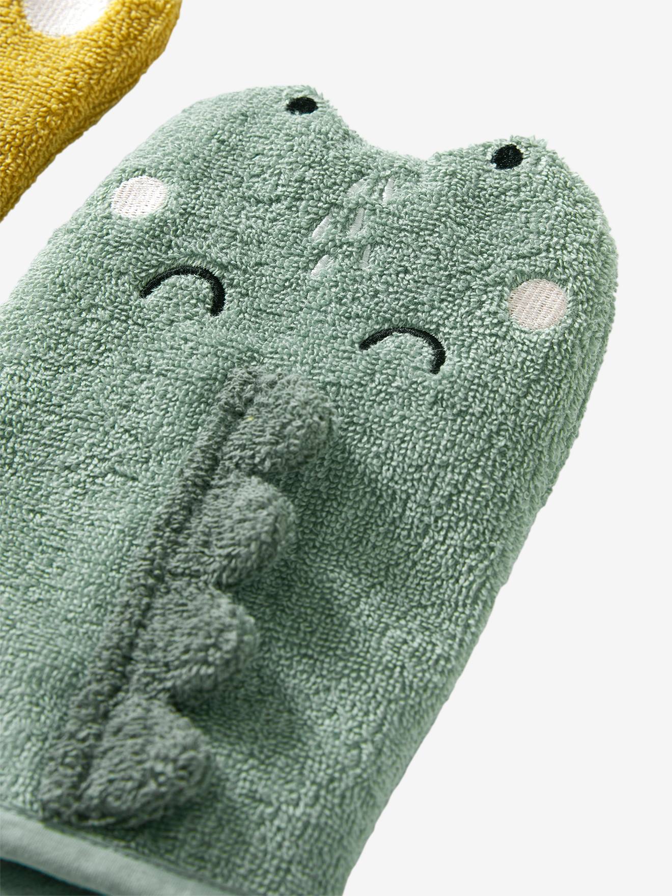 Vertbaudet 2er-Set Baby Waschhandschuhe OZEAN Oeko Tex - salbeigrün