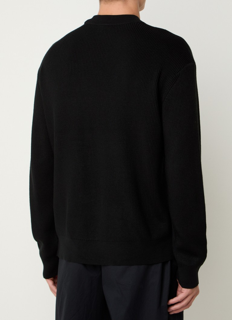 Armani Exchange Rib-knit sweater in virgin wool blend with chest pocket and logo