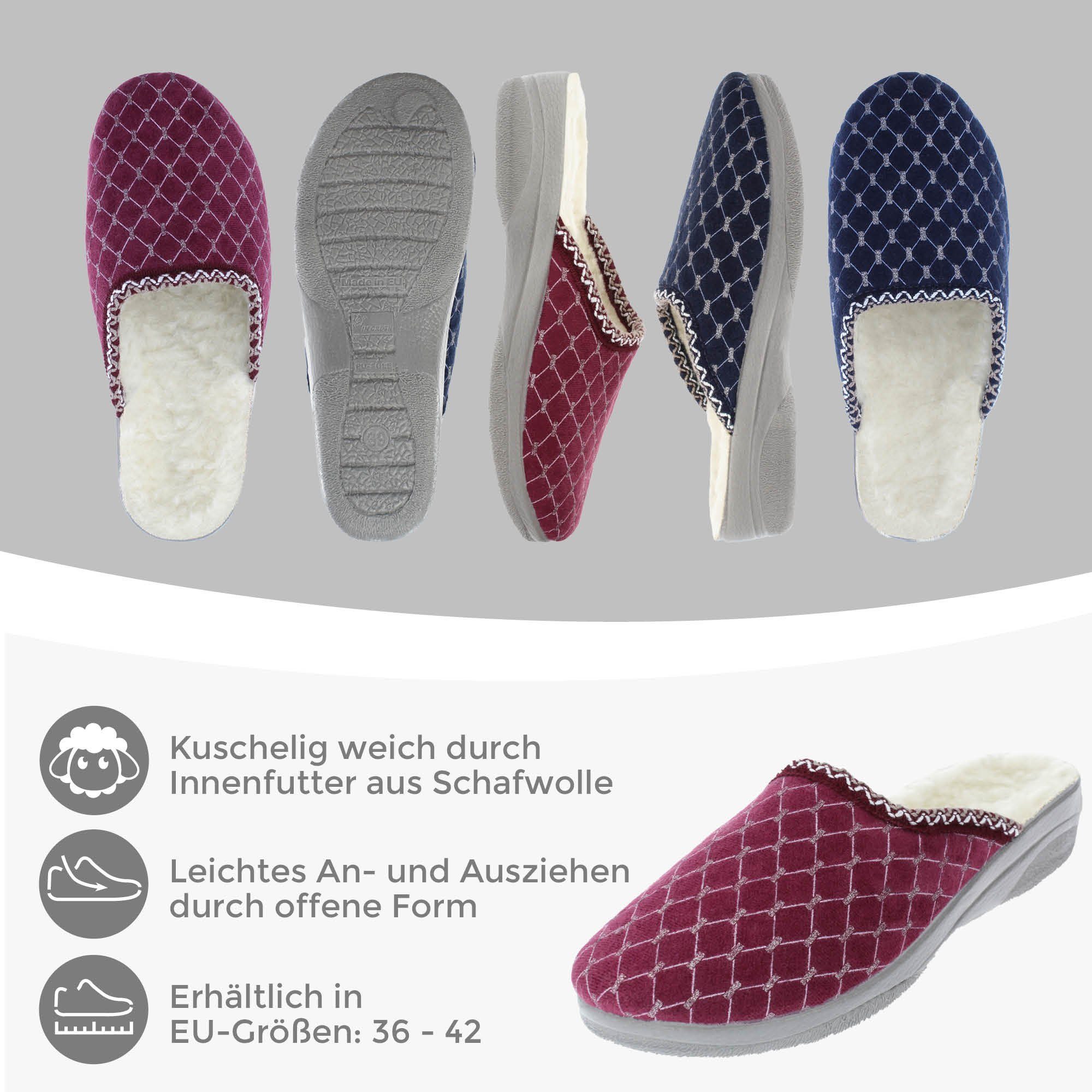 filsko Leichte Winter Pantoffeln für Damen Hausschuh mit Schafwolle gefüttert