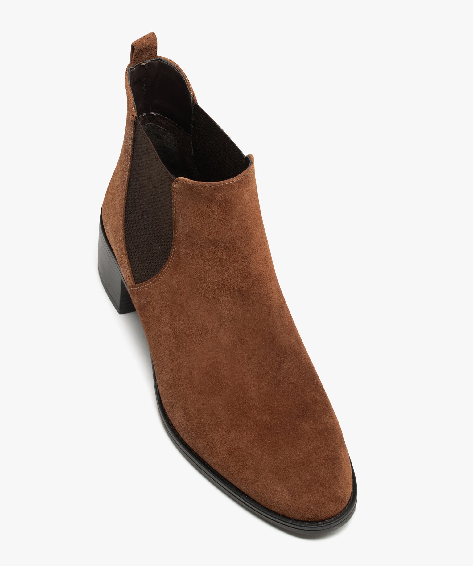 Chelsea boots dessus cuir à petit talon femme camel | GEMO
