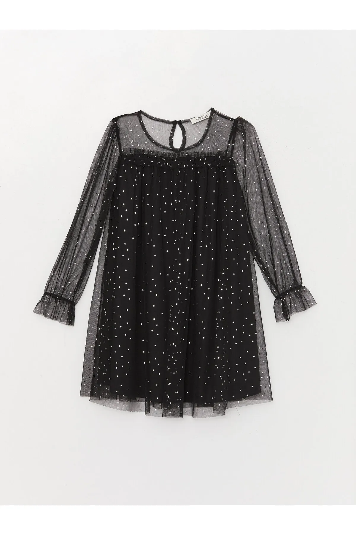 LC Waikiki  Mädchen-Tüllkleid mit Rundhalsausschnitt und langen Ärmeln