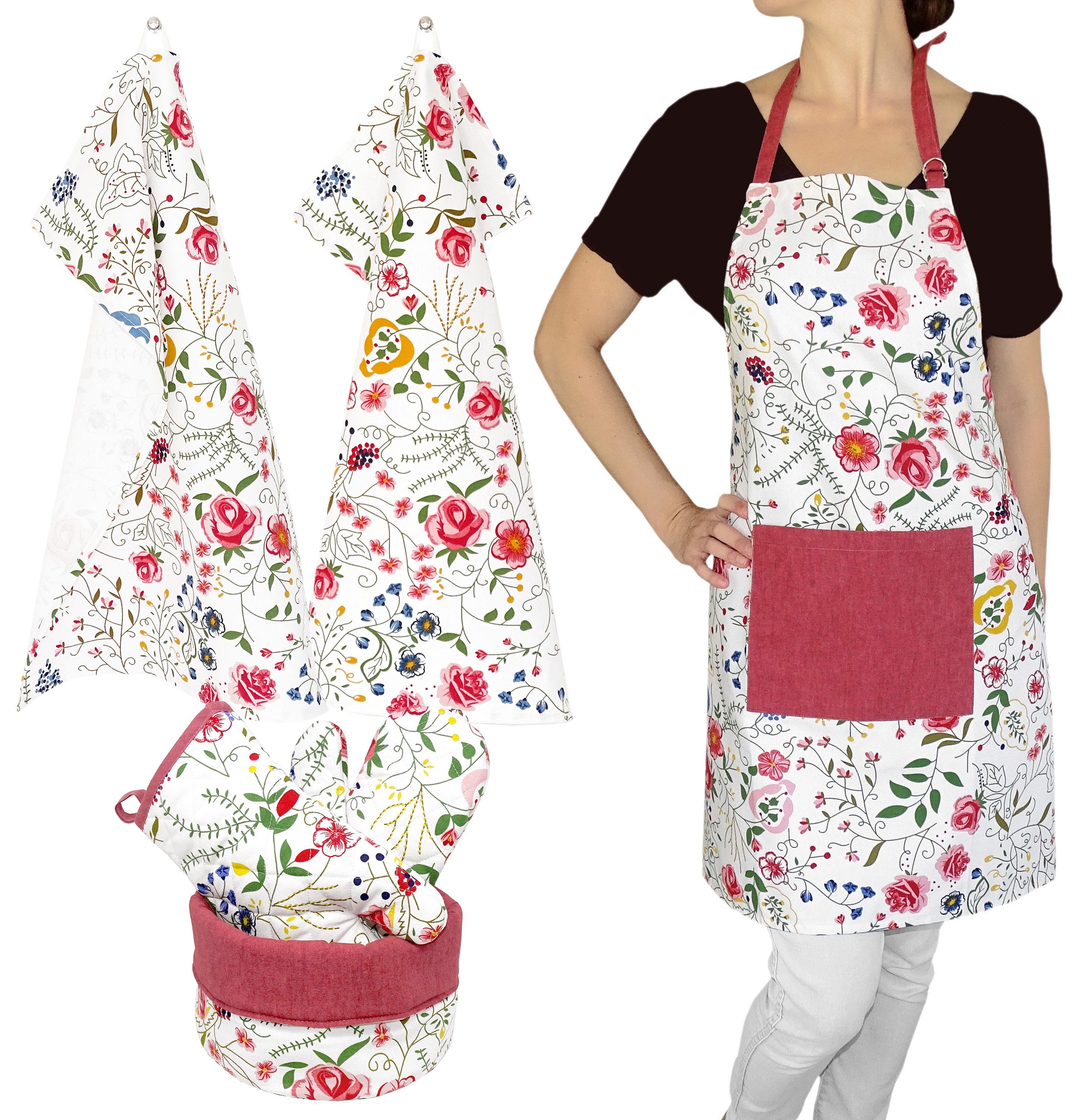 Lashuma Kochschürze Blumenranke, Damenschürze 80x65 cm, Bedruckte Grillschürze