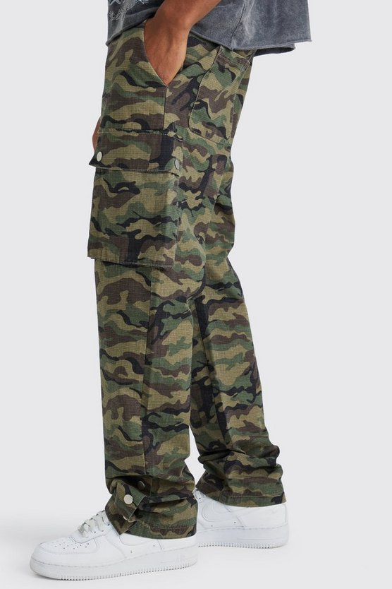 Camouflage Cargo-Hose mit geradem Bein und Druckknöpfen