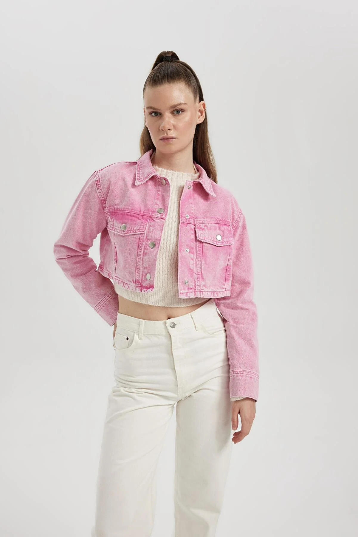 DeFacto  Oversize-Fit-Hemdjacke aus Gabardine in Rosa B4208ax23au