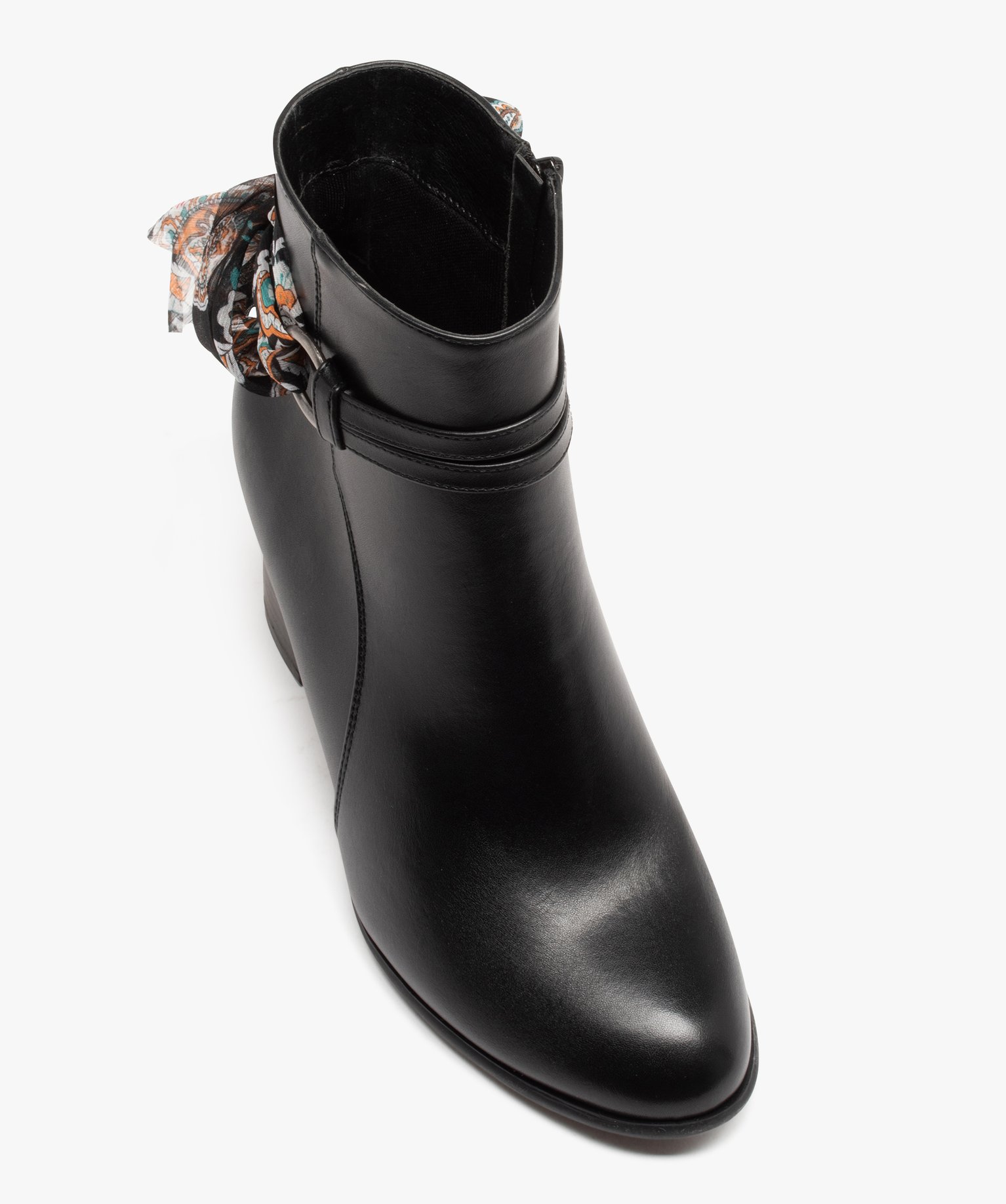 Boots femme à talon avec dessus uni et bride foulard noir | GEMO