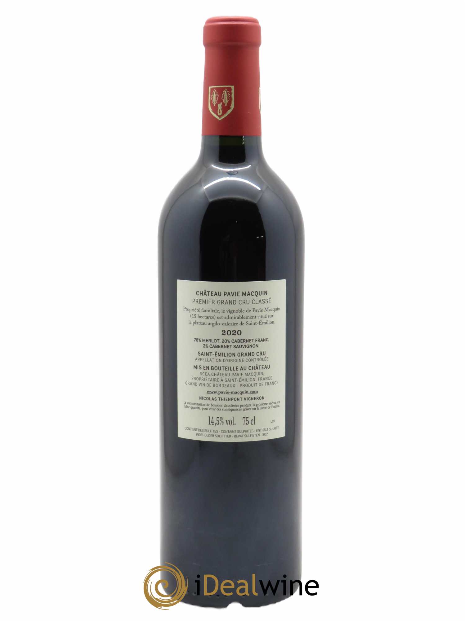 Château Pavie Macquin 1er Grand Cru Classé B (CBO à partir de 12 BTS) 2020 - Lot de 1 Bouteille