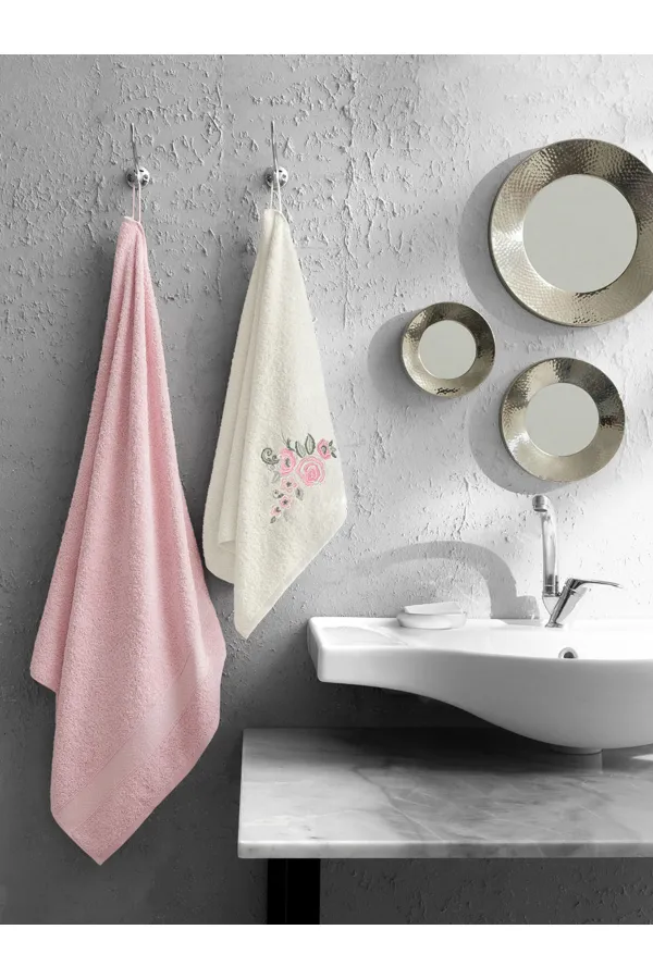 Karna Home  Elvin besticktes Handtuch-Set mit 2 Stück