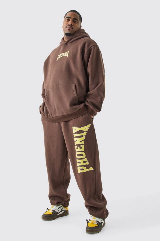 Plus Oversize Trainingsanzug mit Kapuze und Phoenix-Print