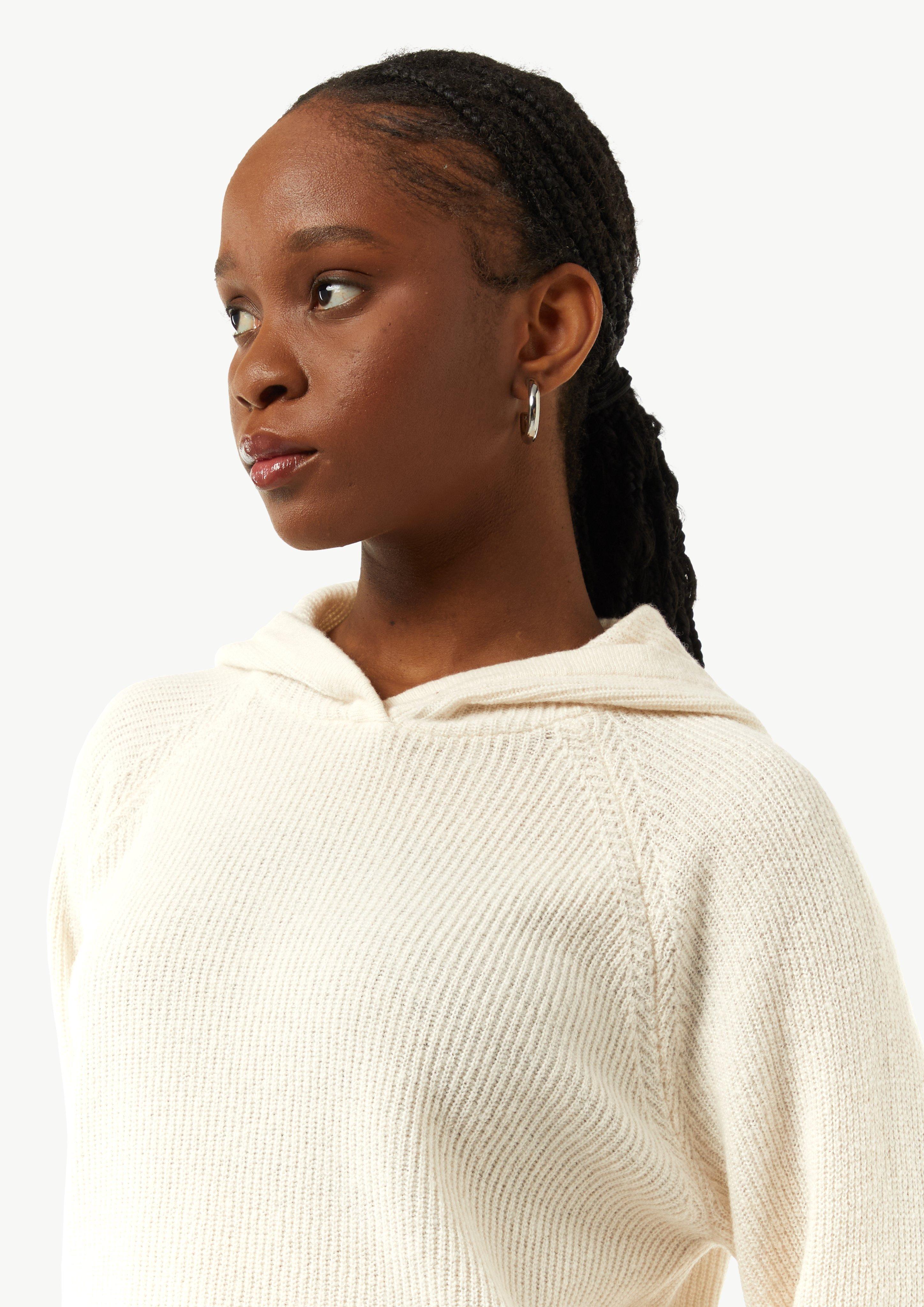 Feiner Strickpullover mit Kapuze - helles beige