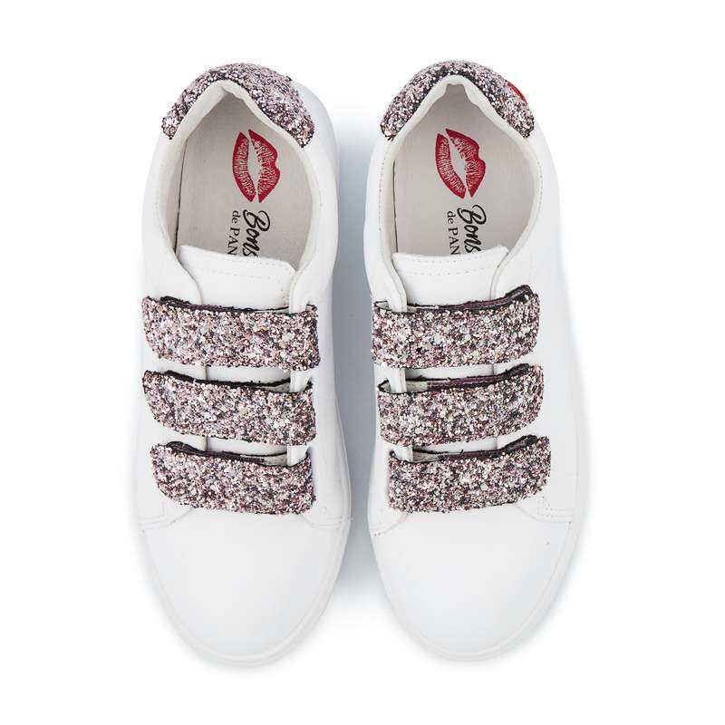 Baskets en cuir Edith blanc/glitter or rose
